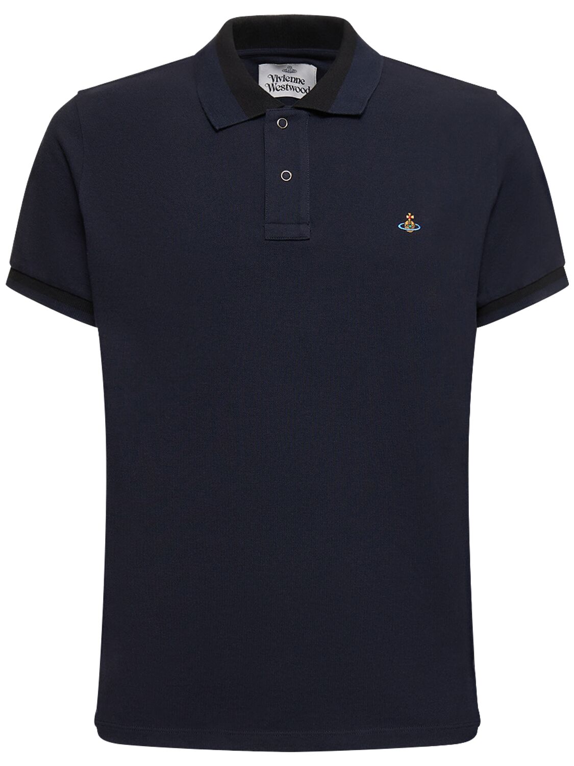 Vivienne Westwood Logo Embroidery Cotton Piquet Polo In Navy
