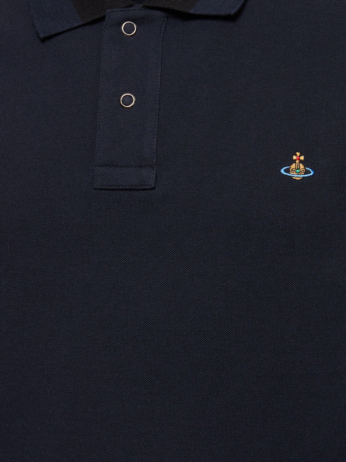 Shop Vivienne Westwood Logo Embroidery Cotton Piquet Polo In Navy