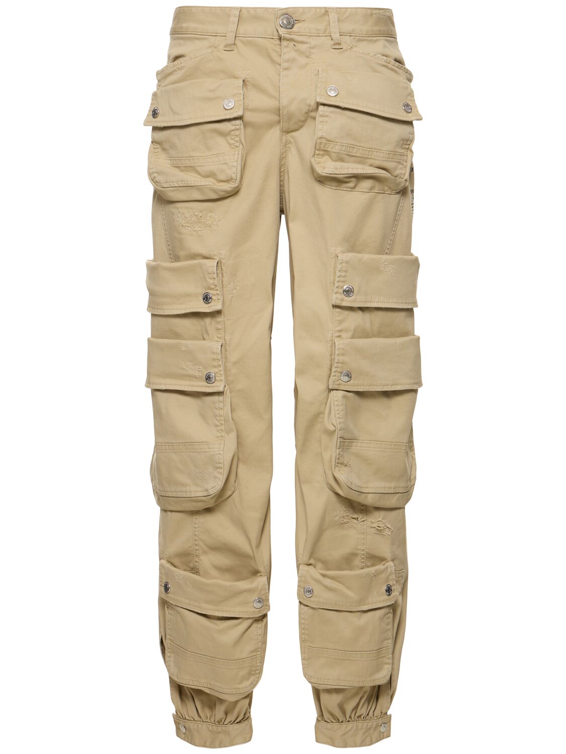 Shop Dsquared2 Cotton Drill Midrise Wide Cargo Pants In Beige