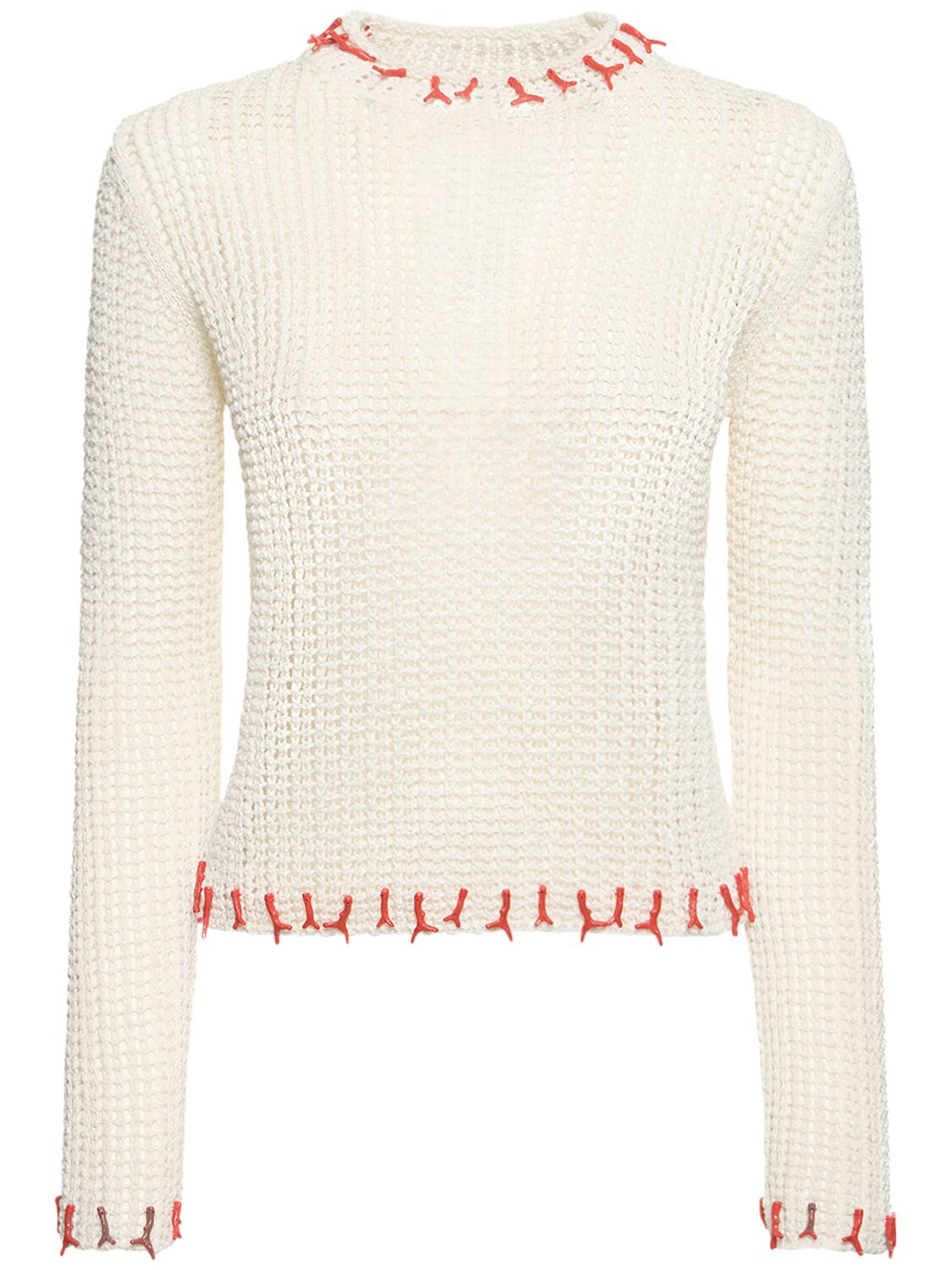 Shop Reina Olga Coral Net Knit Cotton Blend Top In White