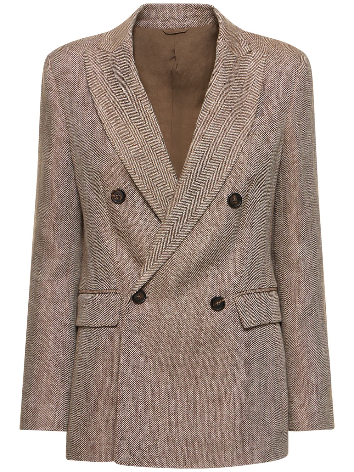 Image of Linen Herringbone Double Breasted Jacket