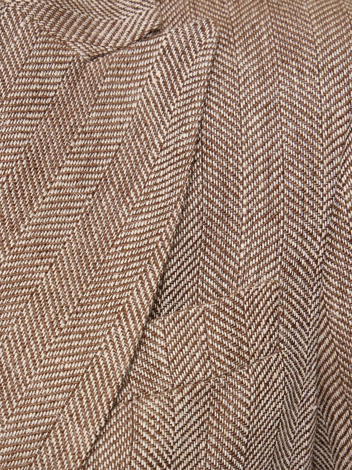 Shop Brunello Cucinelli Linen Herringbone Double Breasted Jacket In Brown