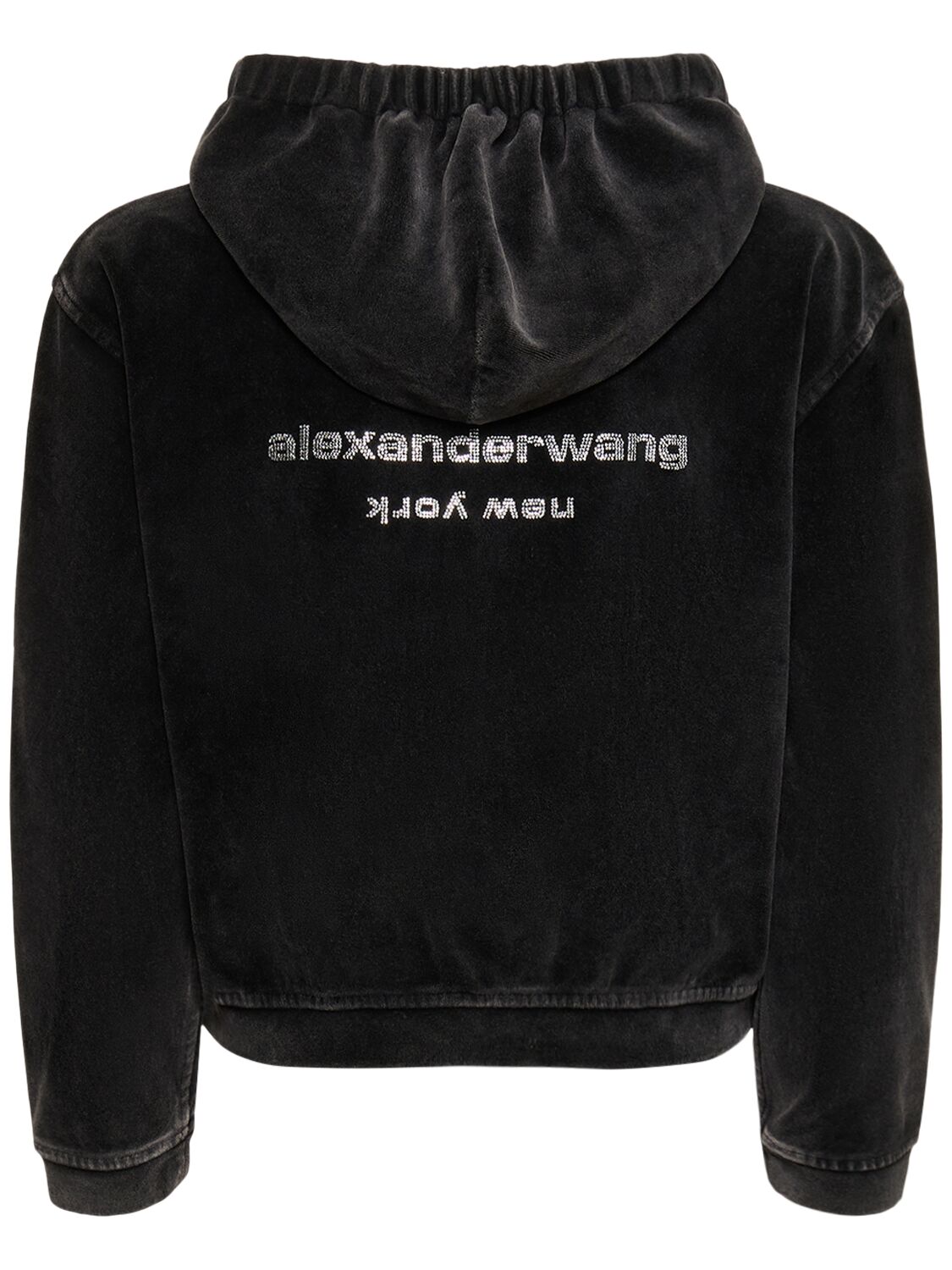 Shop Alexander Wang Cropped Zip Up Cotton Hoodie In Black