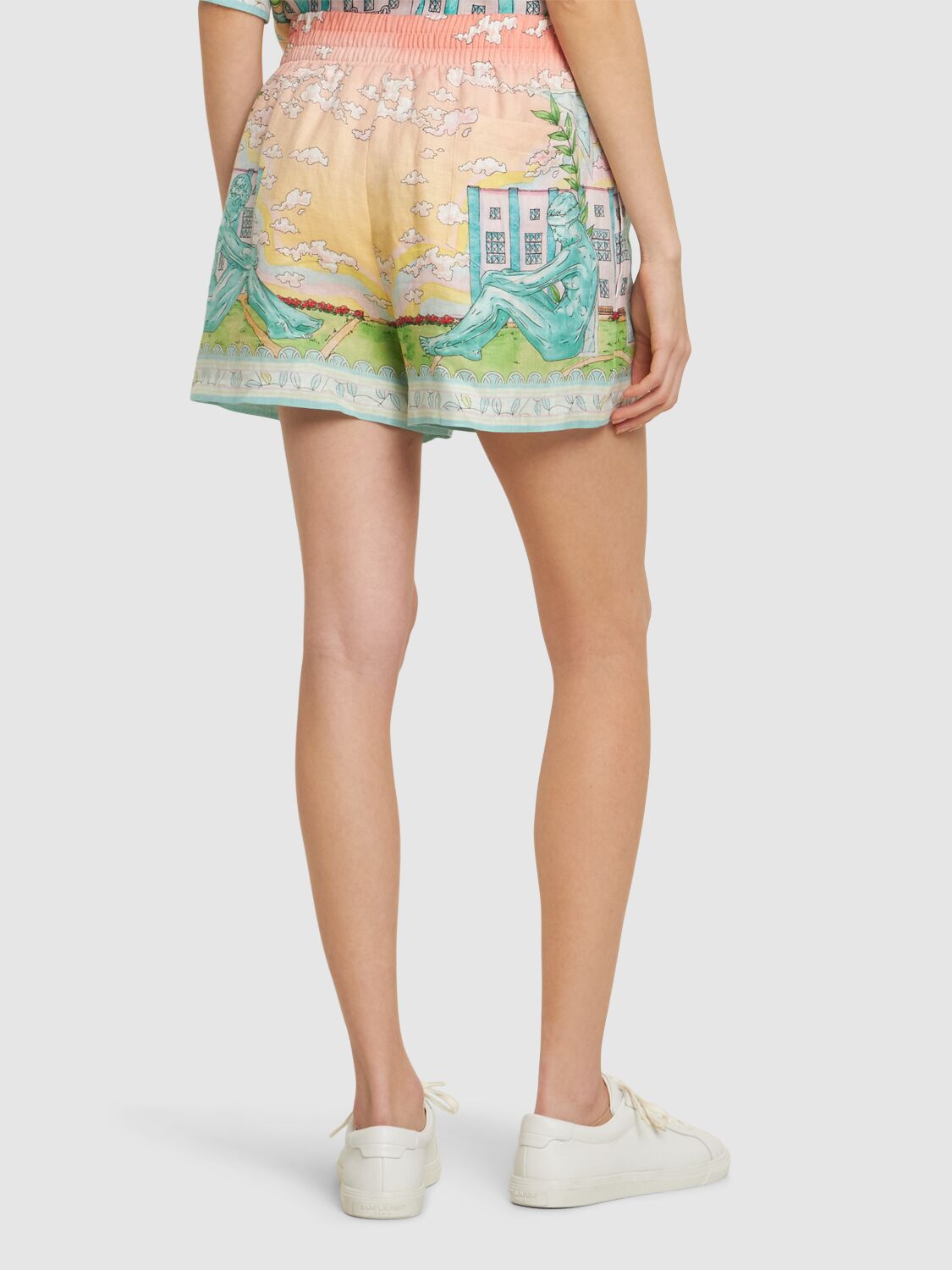 Shop Casablanca Printed Linen Shorts In Pink/multi