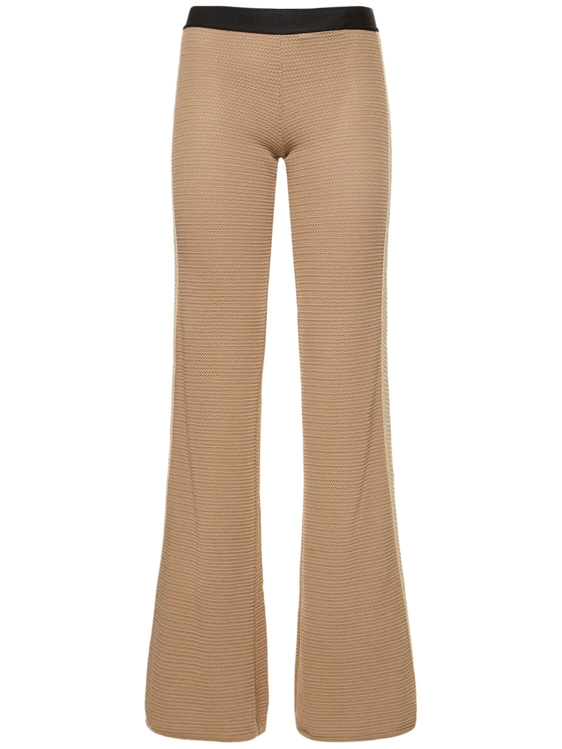 Palm Angels Logo Cotton Knit Trousers In Brown
