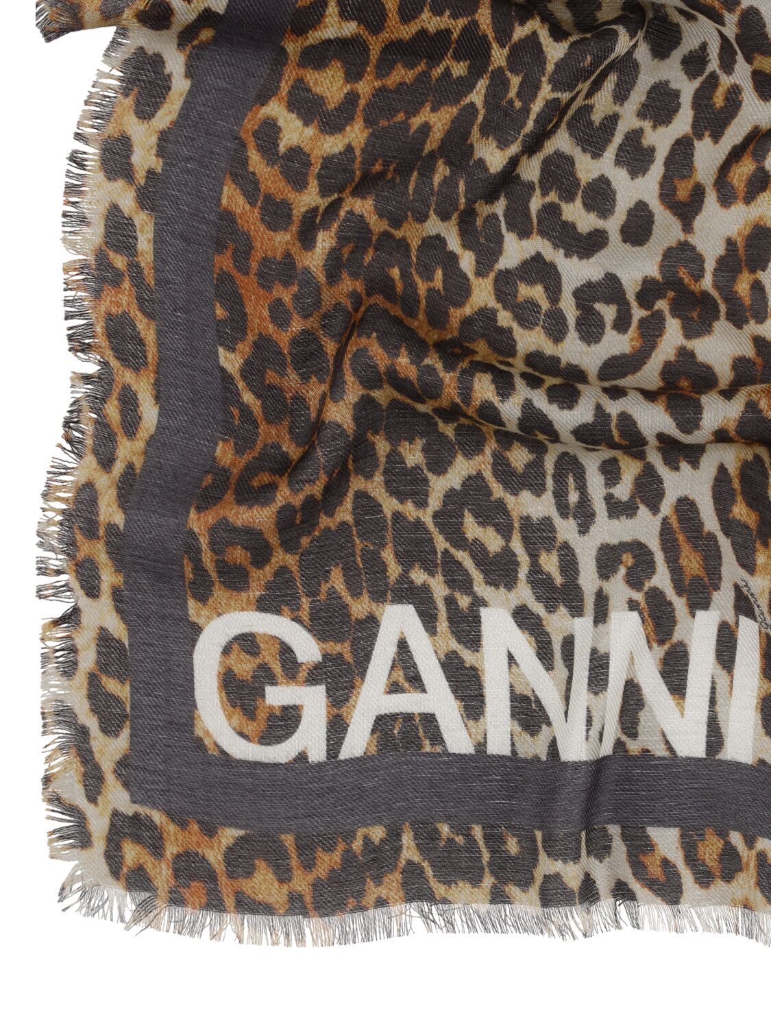Shop Ganni Xxl Leopard Printed Scarf
