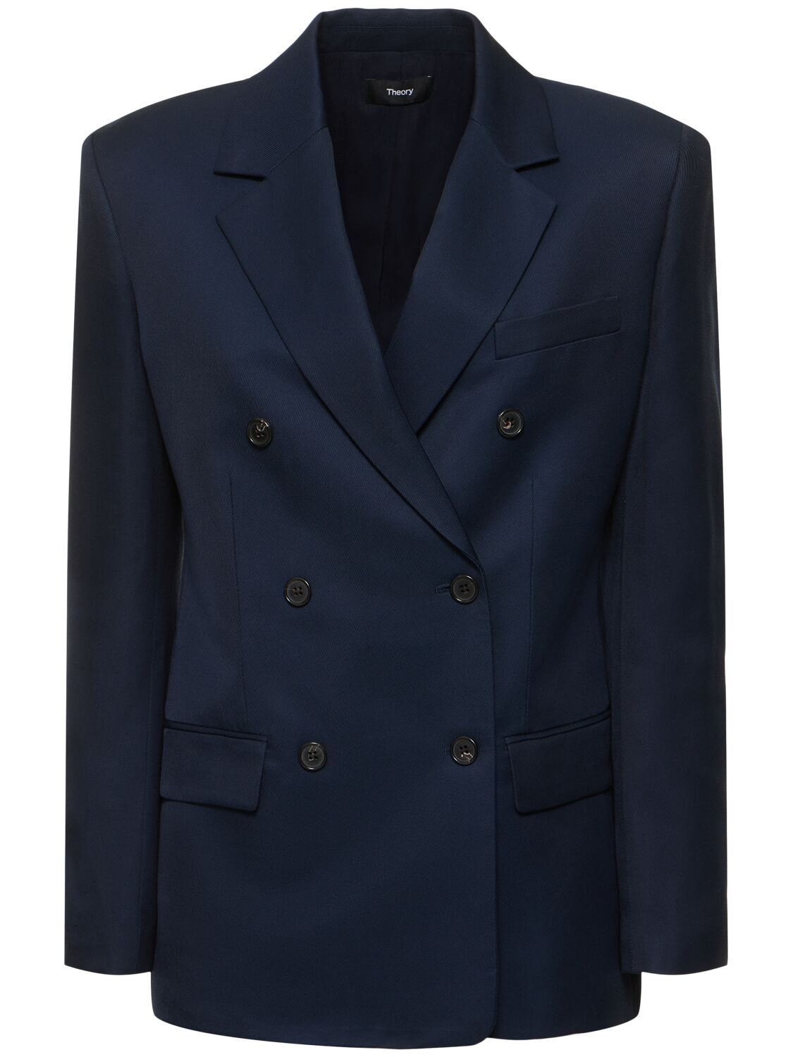 Shop Theory Double Breasted Viscose Jacket In Blue