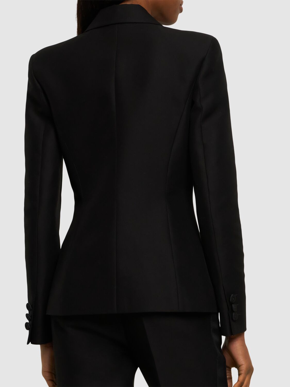 Shop Moschino Cotton Duchesse Double Breasted Blazer In Black