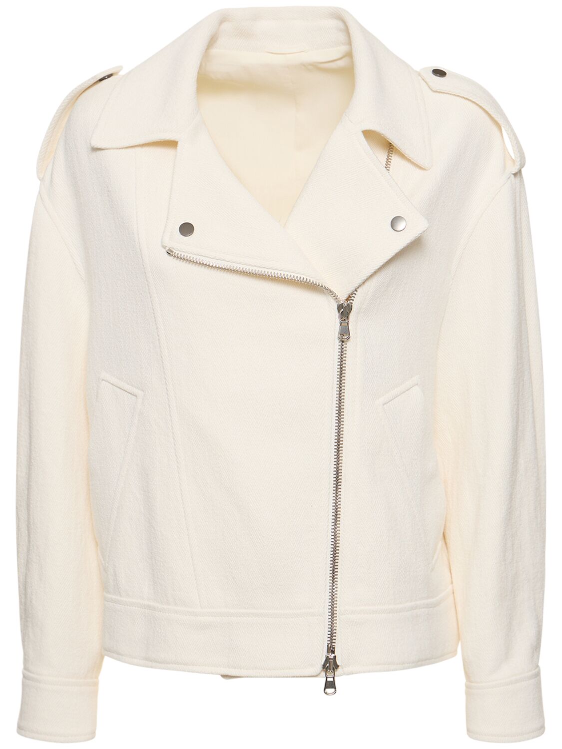 Image of Cotton & Linen Crepe Biker Jacket