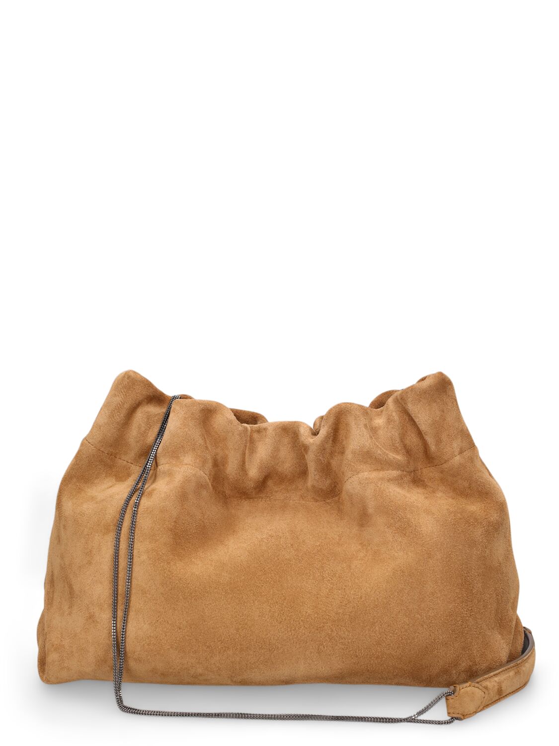 Shop Brunello Cucinelli Soft Velour Leather Shoulder Bag In Farro