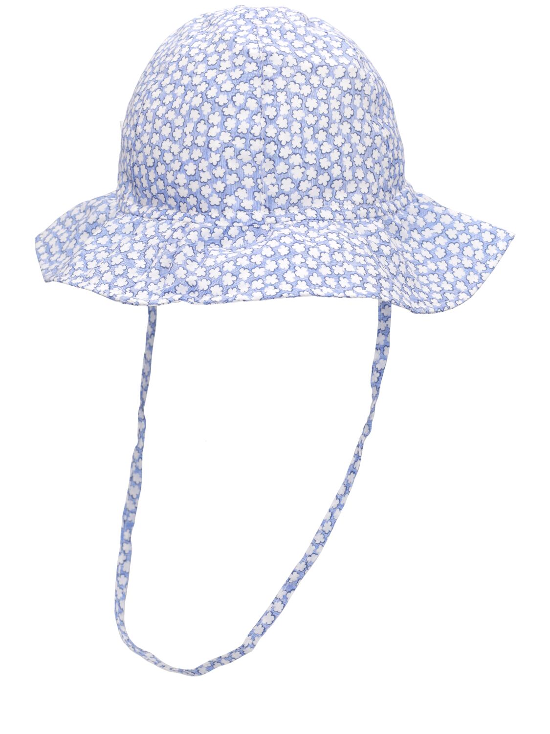 Shop Il Gufo Printed Cotton Poplin Hat W/bow In Light Blue