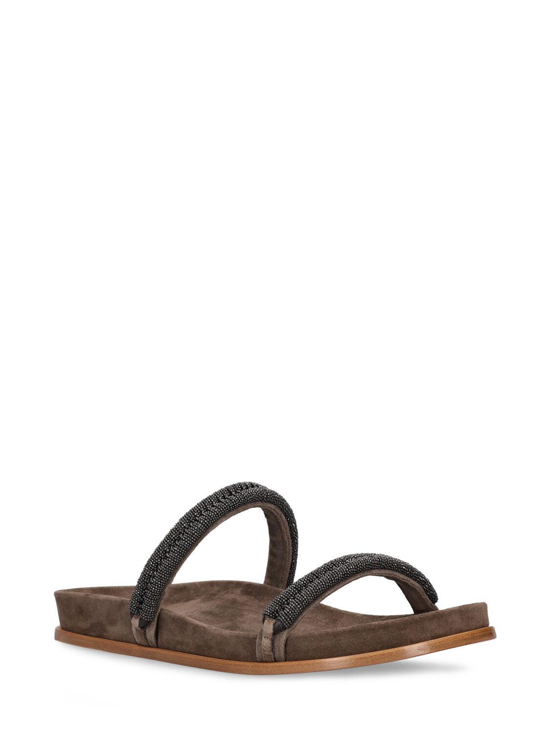 Shop Brunello Cucinelli 10mm Suede Slide Sandals In Brown