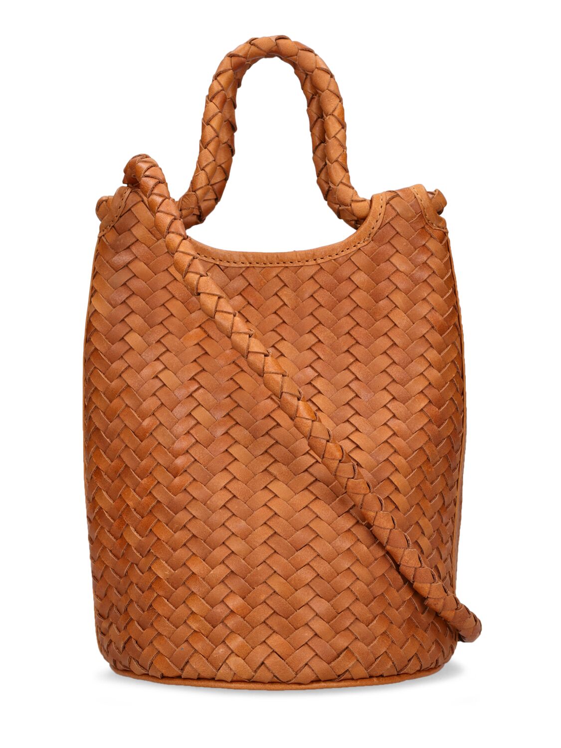 Shop Bembien Lina Woven Leather Top Handle Bag In Copper