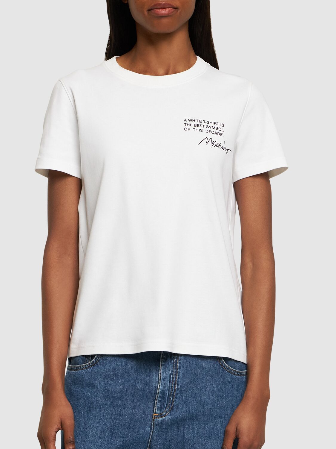 Shop Moschino Cotton Jersey Printed Logo T-shirt In White