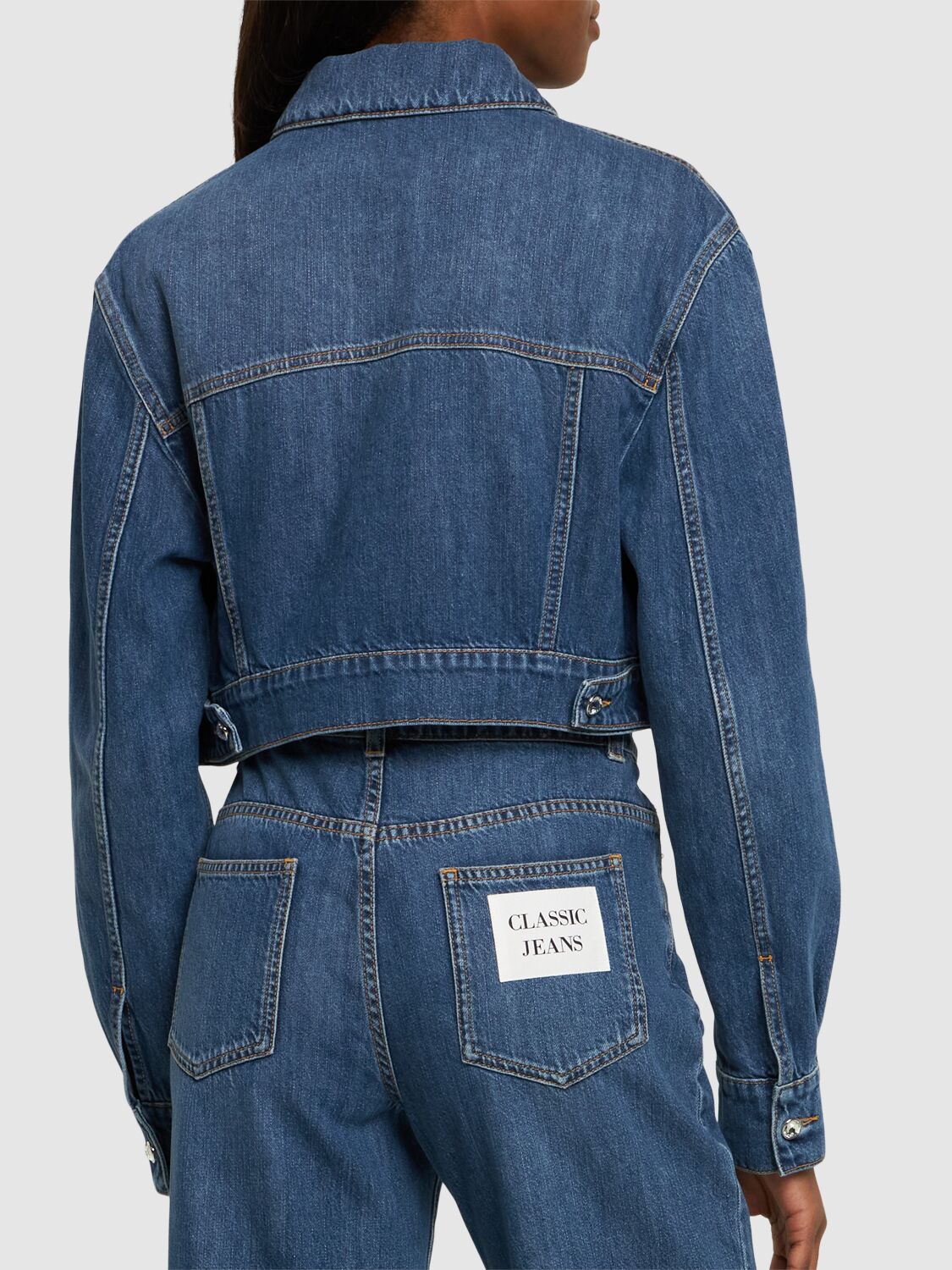 Shop Moschino Denim Cotton Cropped Jacket In Blue