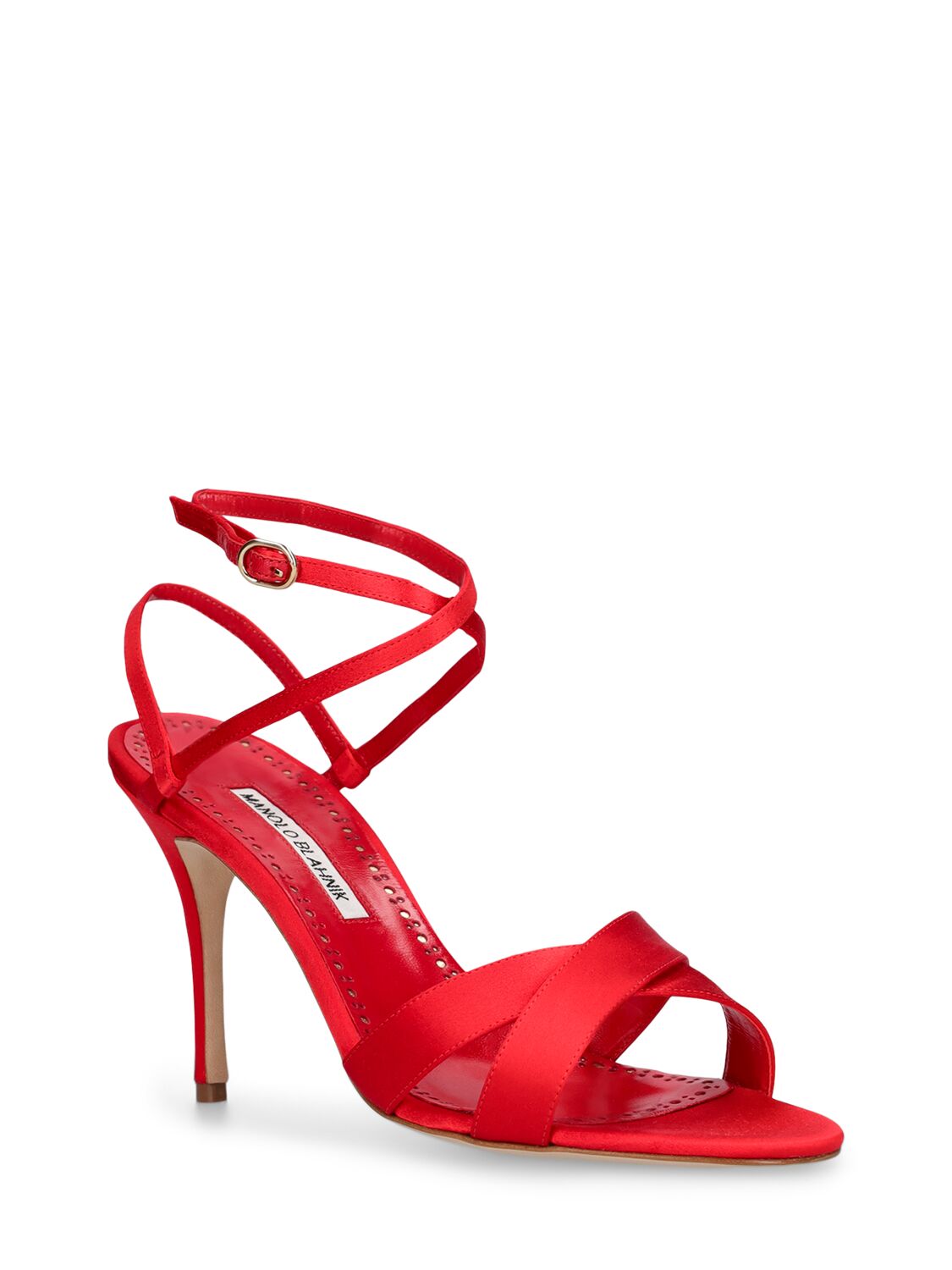 Shop Manolo Blahnik 90mm Tormenfa Satin Sandals In Birght Red