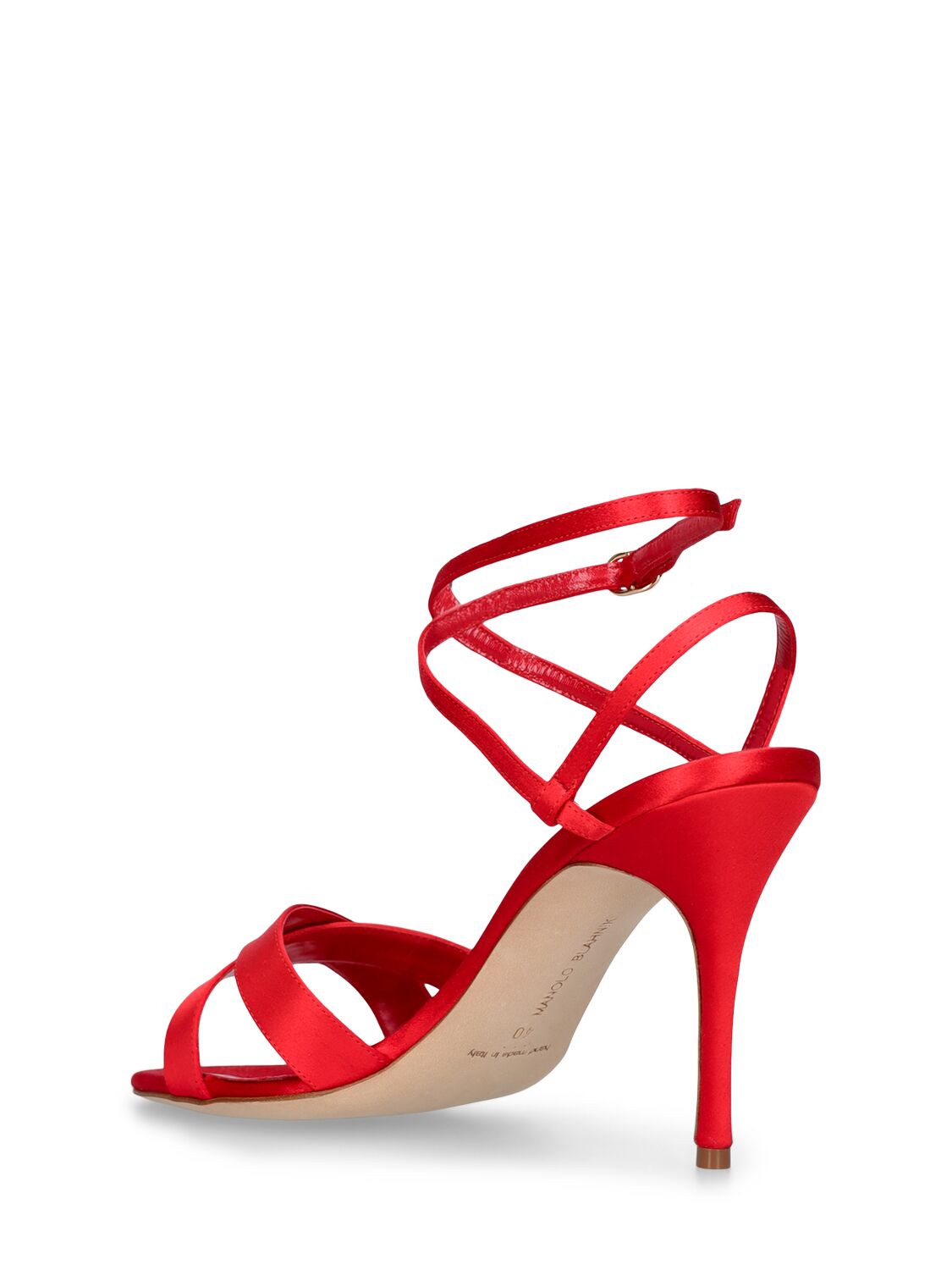 Shop Manolo Blahnik 90mm Tormenfa Satin Sandals In Birght Red