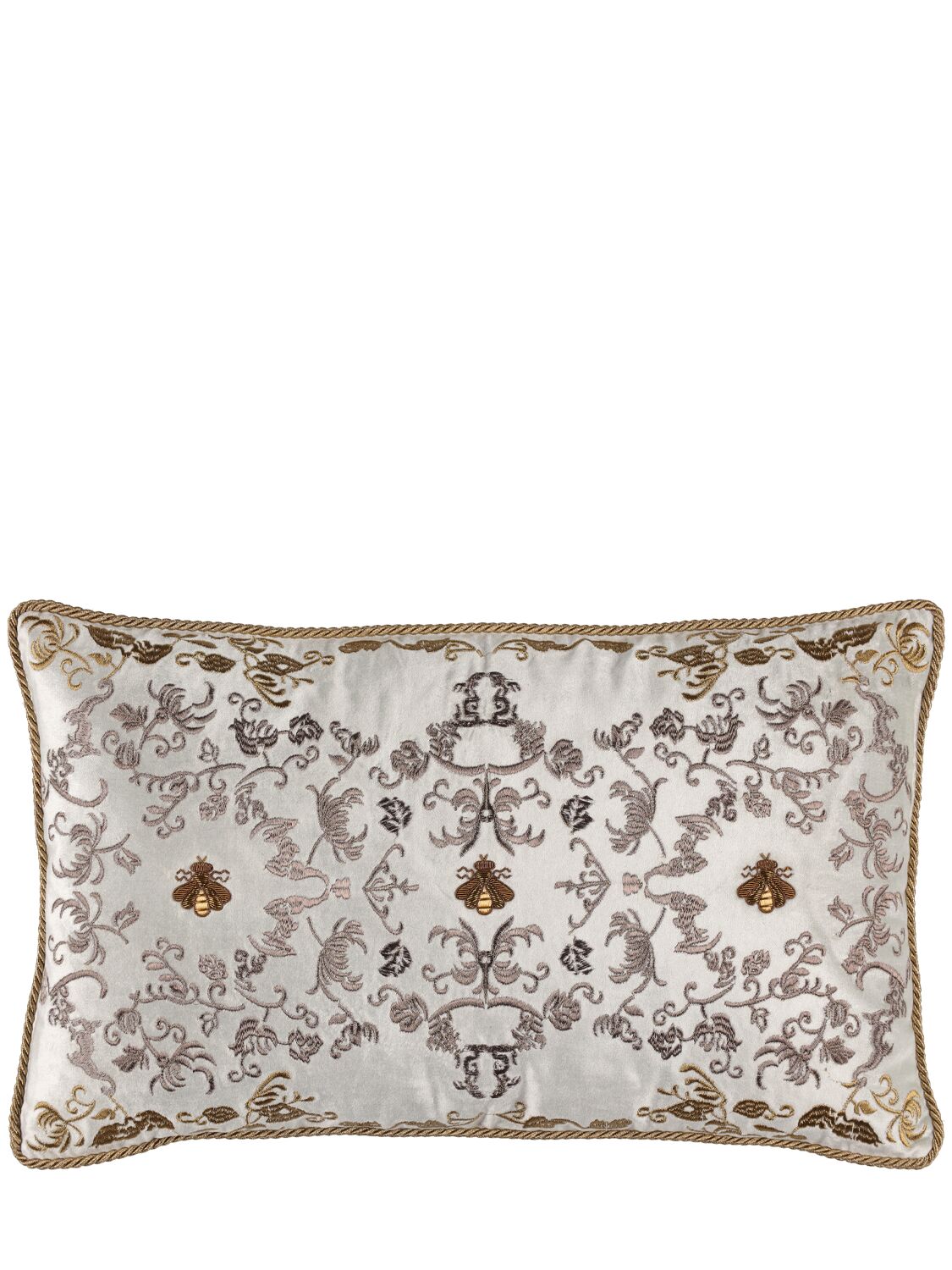 Les Ottomans Embroidered Velvet Cushion In Neutral