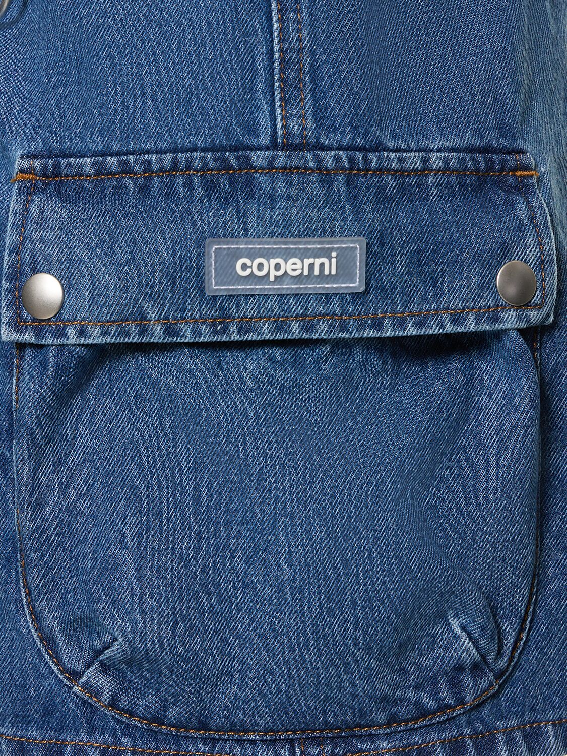 Shop Coperni Cotton Denim Cargo Skirt In Washed Blue