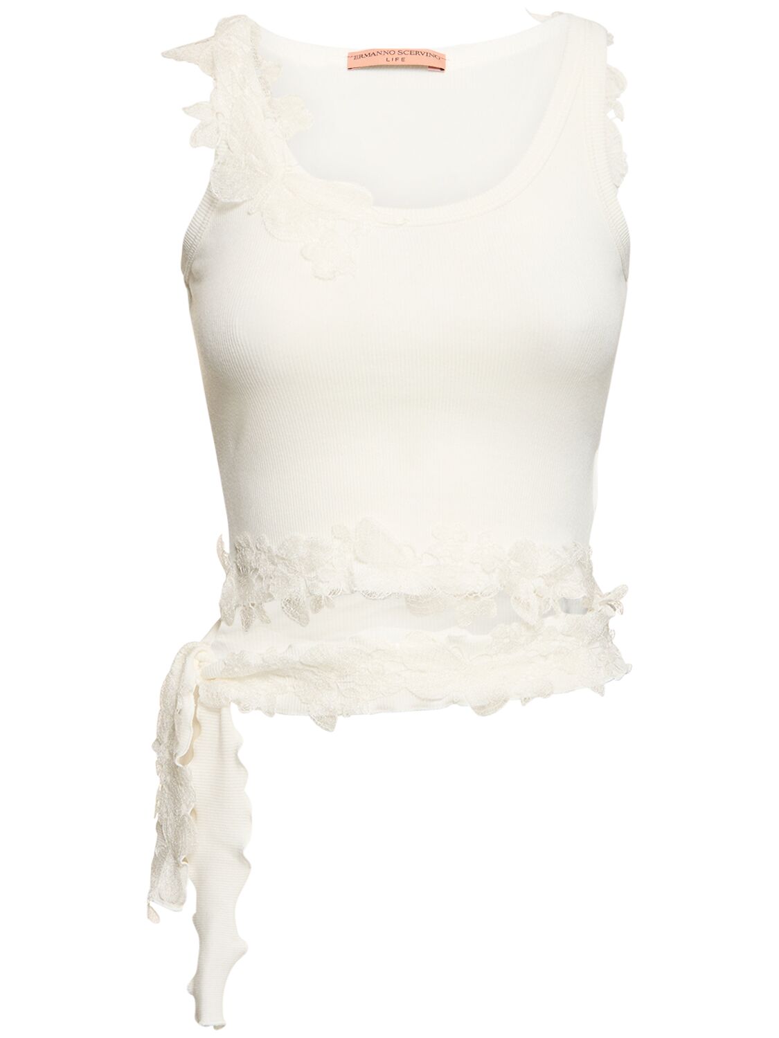 Ermanno Scervino Jersey & Lace Cropped Top In White