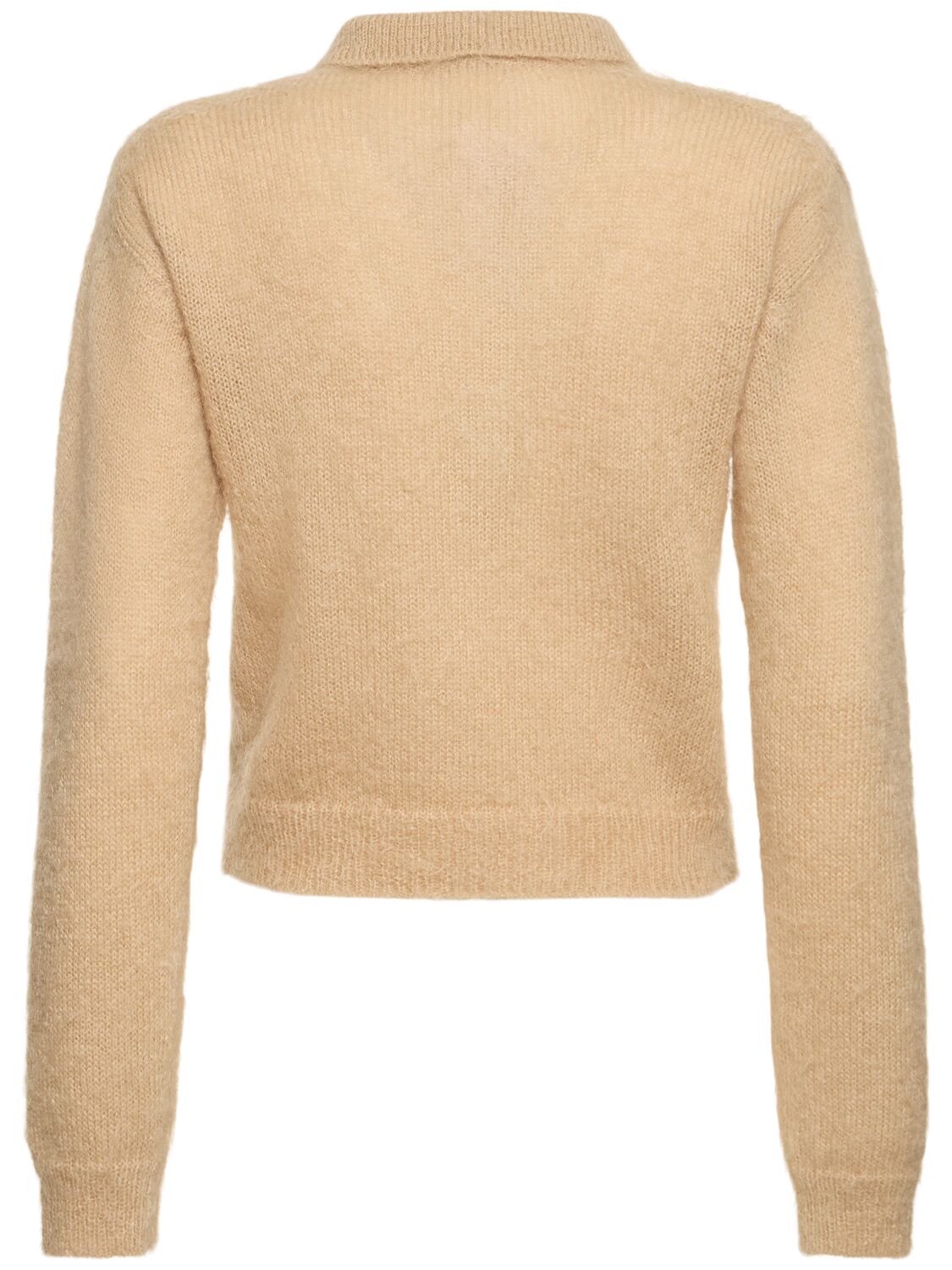 Shop Auralee Brushed Mohair & Wool Knit Polo In Beige