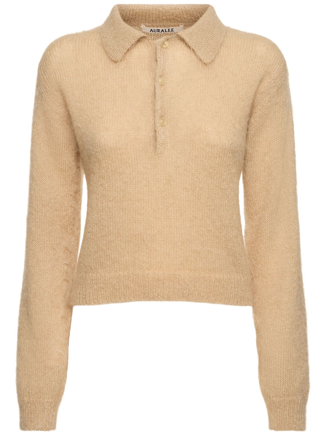 Brushed Mohair & Wool Knit Polo In Neutral