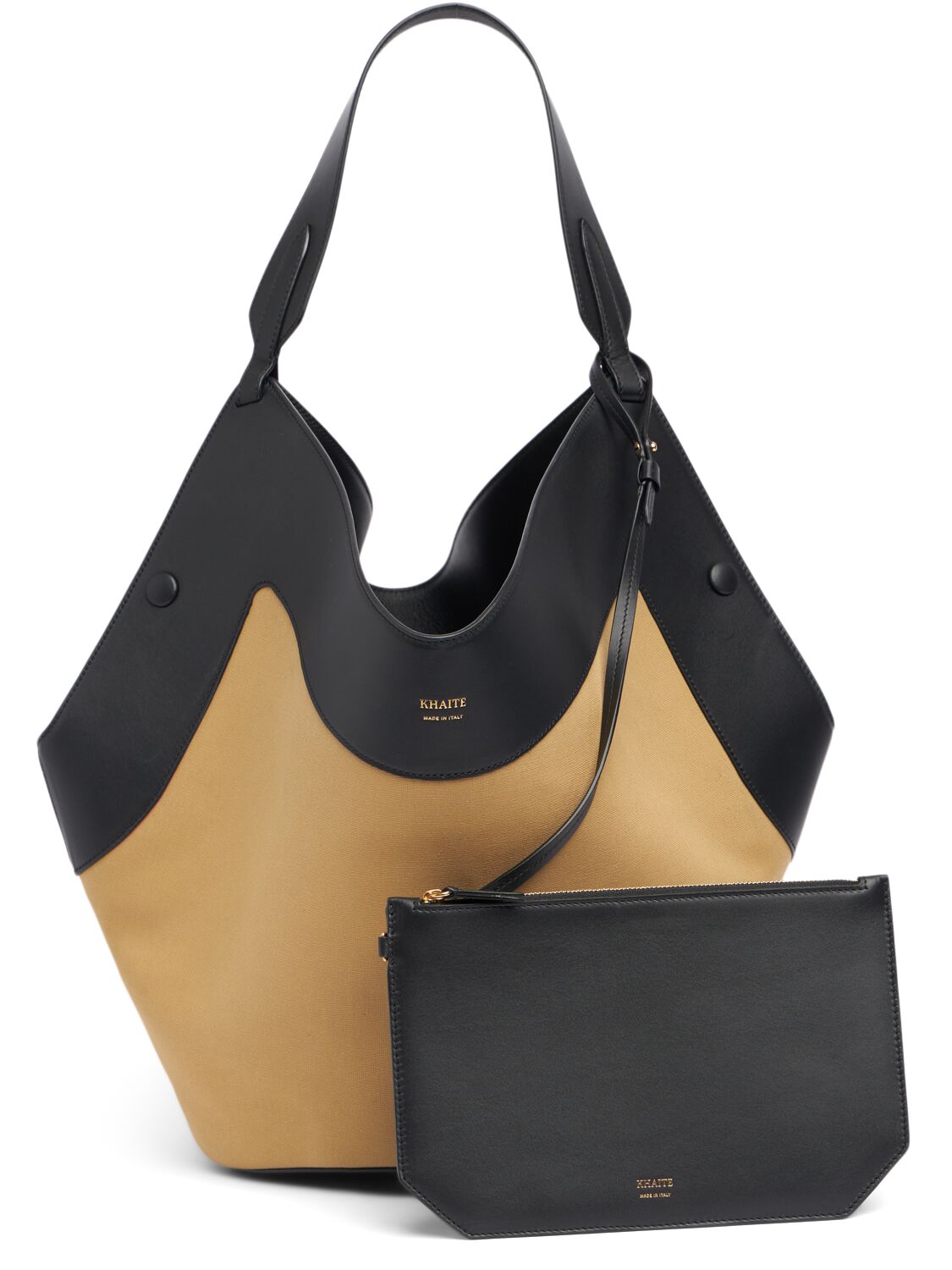 Shop Khaite Medium Lotus Canvas & Leather Tote Bag In Black,honey