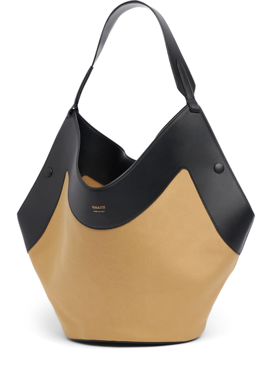 Shop Khaite Medium Lotus Canvas & Leather Tote Bag In Black,honey