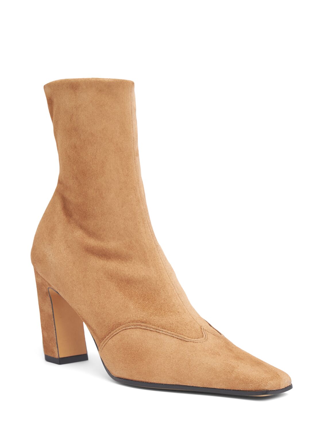 Shop Khaite 85mm Nevada Stretch Leather Ankle Boots In Camel