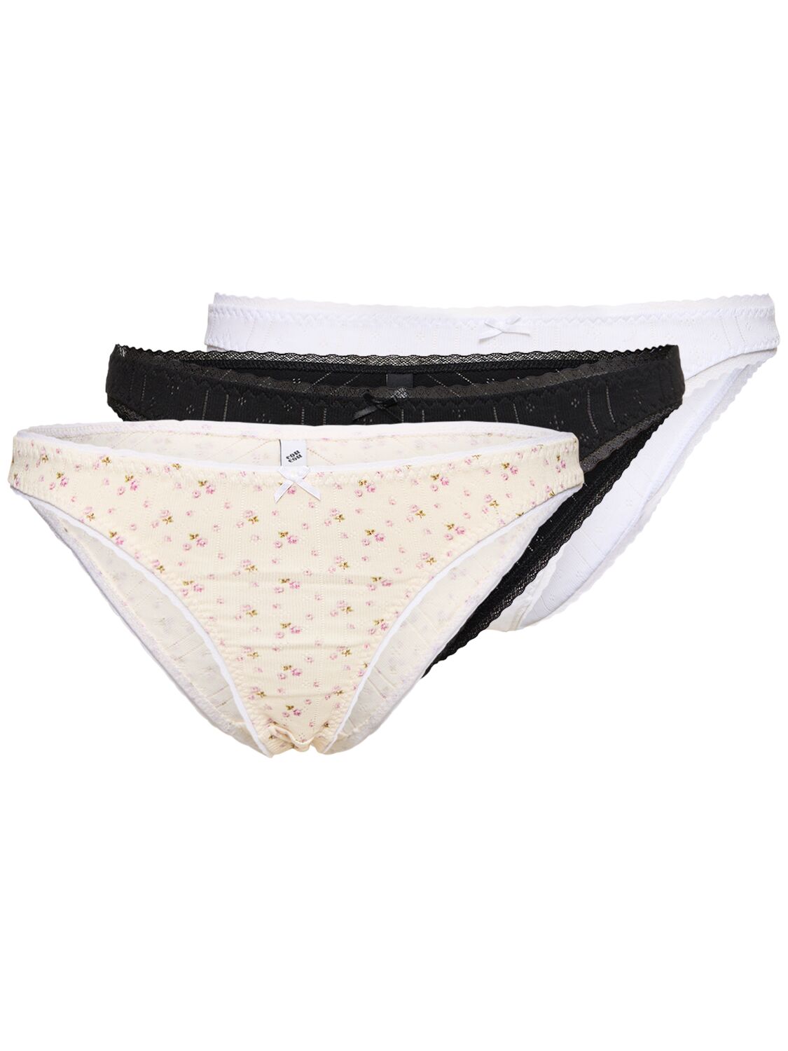 Cou Cou Set Of 3 The Pointelle High Rise Briefs In Black,white,rose