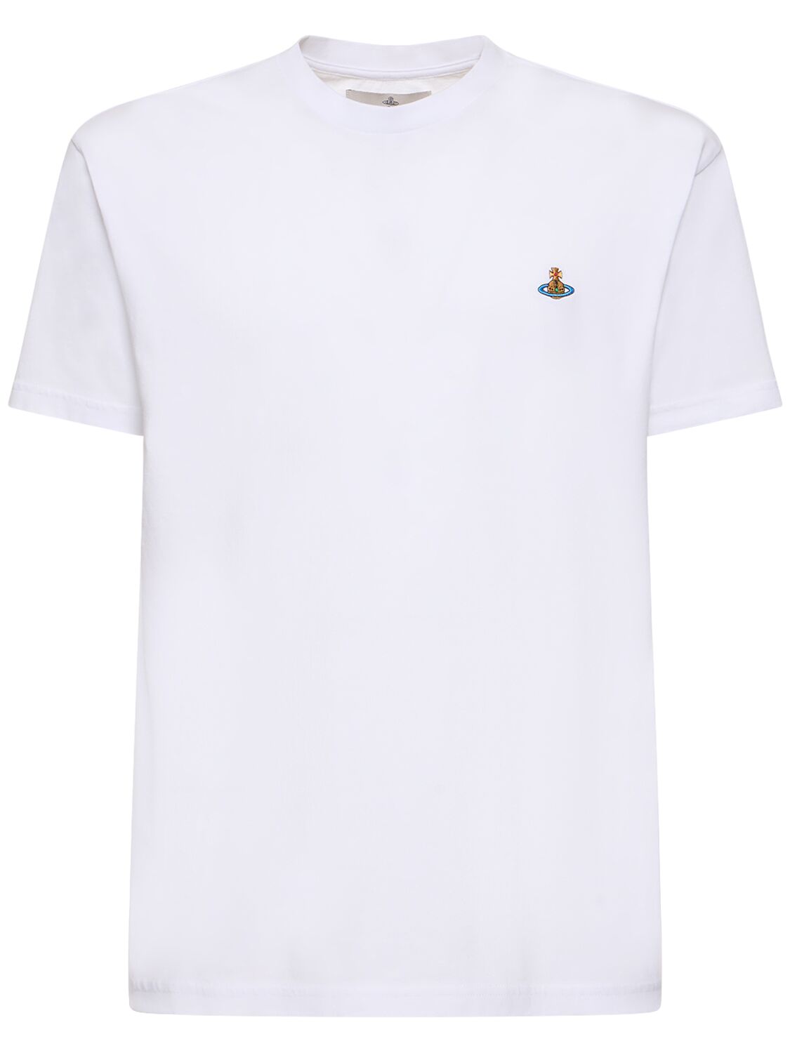 Vivienne Westwood Logo刺绣棉质平纹针织t恤 In White