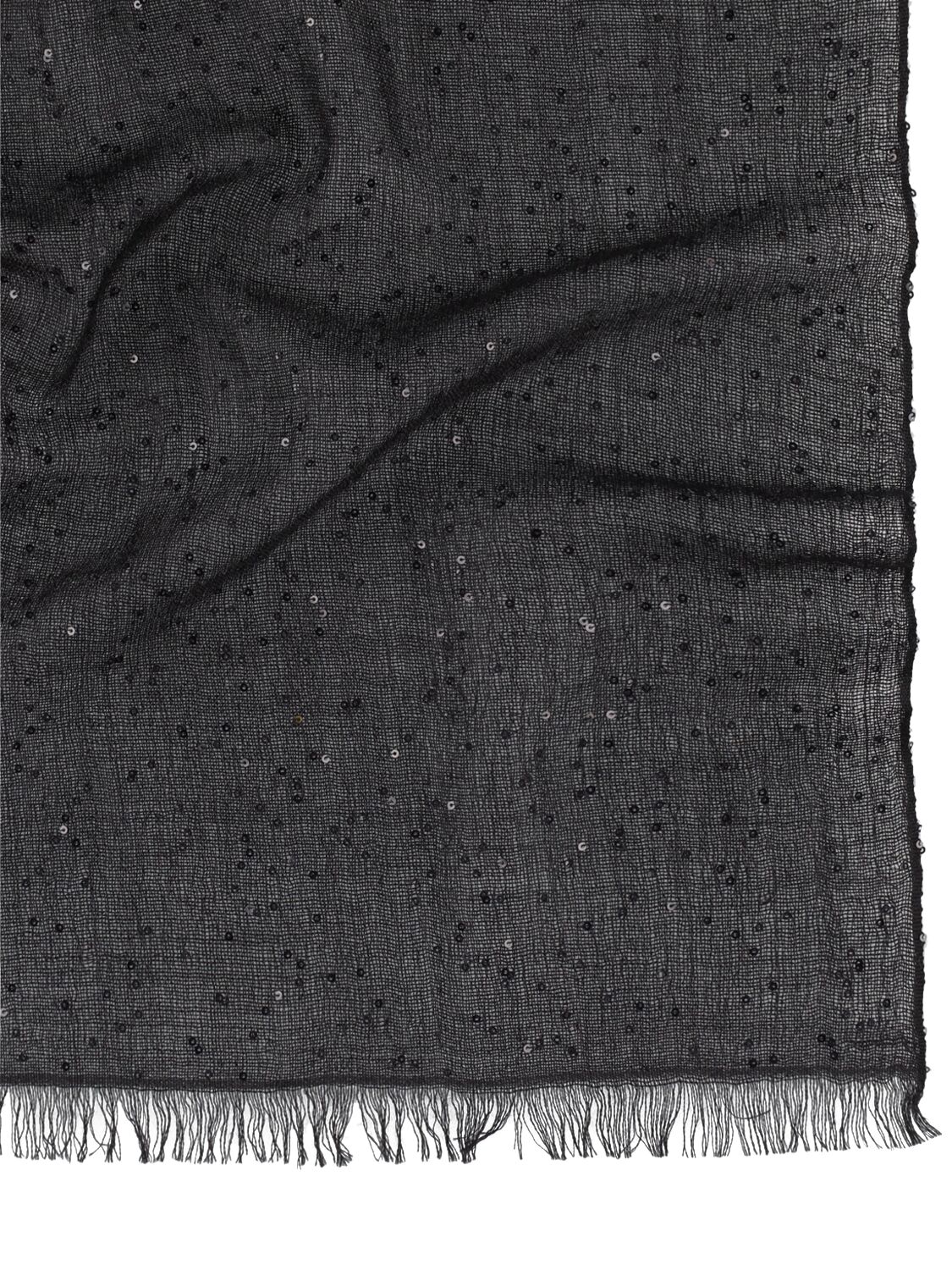 Shop Brunello Cucinelli Sequin Embellished Cashmere Scarf In Black