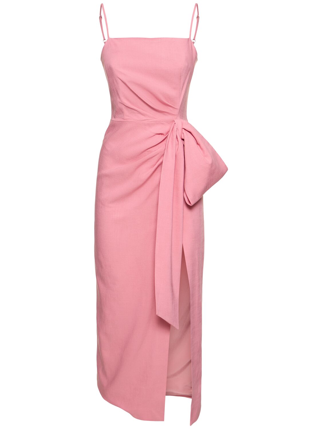 Msgm Viscose Blend Midi Dress W/bow In Pink