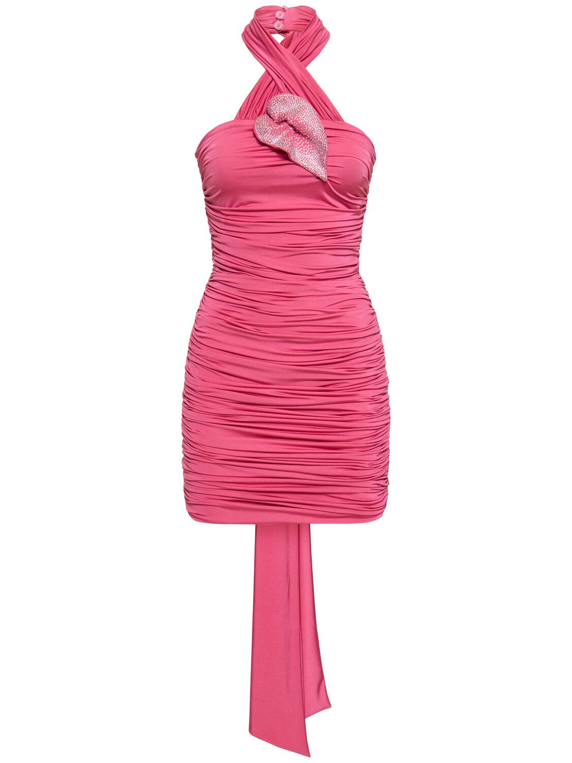 Shop Giuseppe Di Morabito Embellished Satin Mini Dress In Hot Pink
