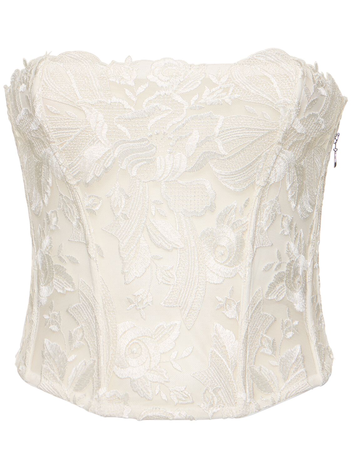 Shop Fleur Du Mal Floral Embroidered Corset Top In White