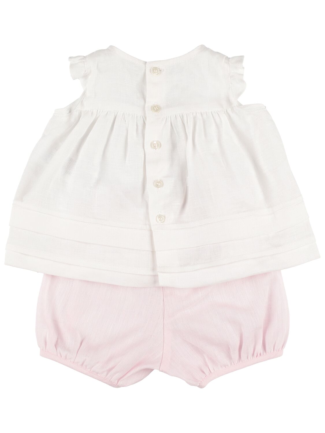 Shop Il Gufo Pleated Linen Shirt & Shorts In White,pink