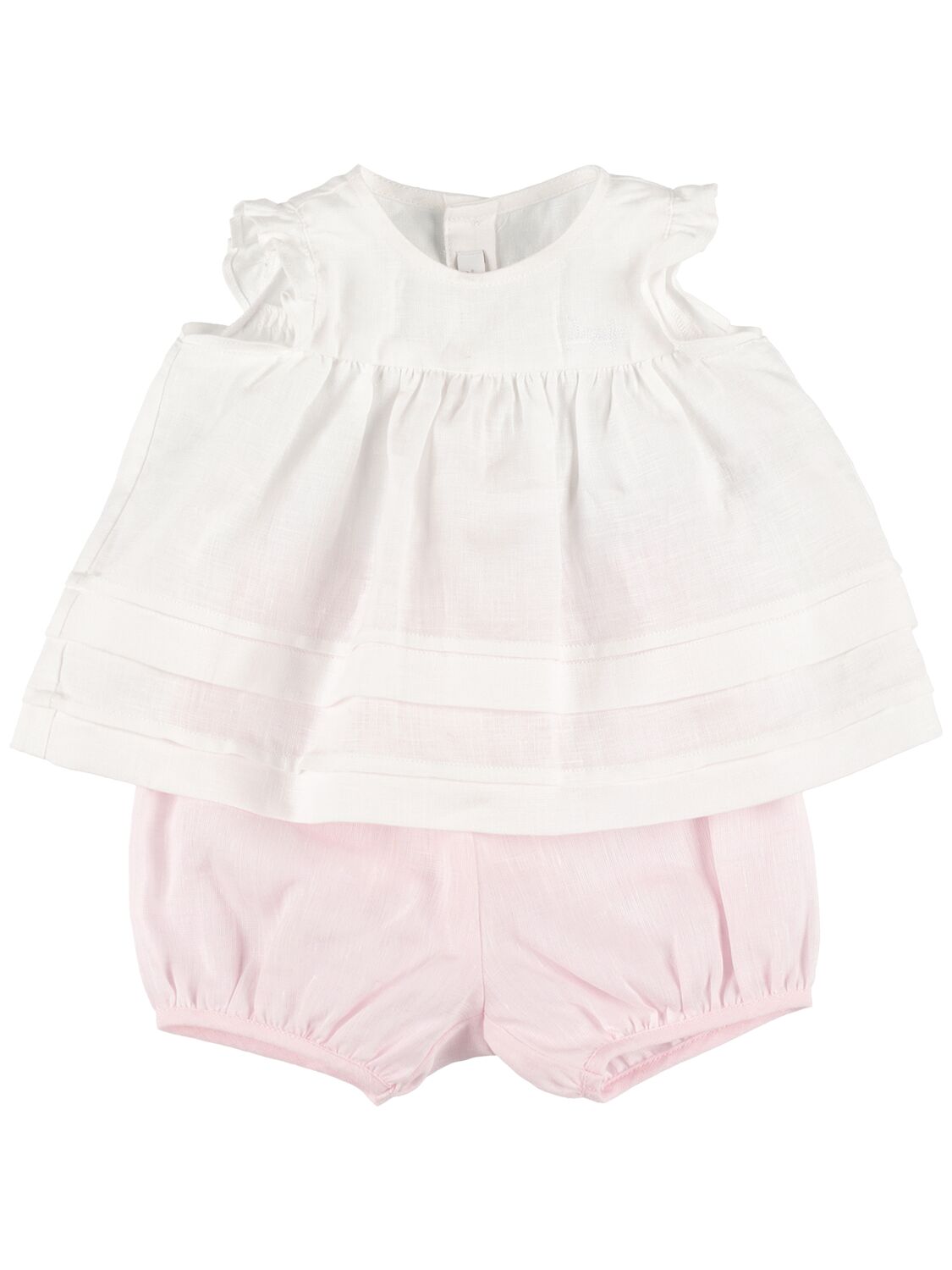 Il Gufo Babies' Pleated Linen Shirt & Shorts In White,pink
