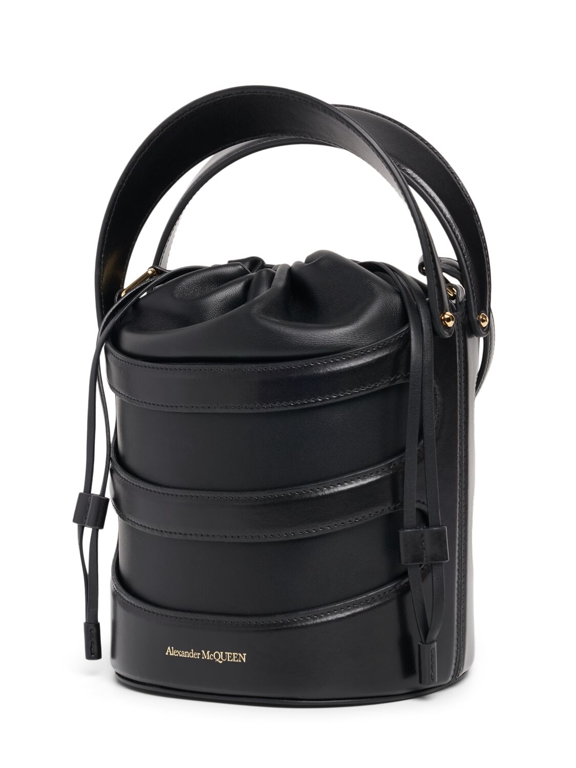 Shop Alexander Mcqueen The Rise Leather Bucket Bag In Black