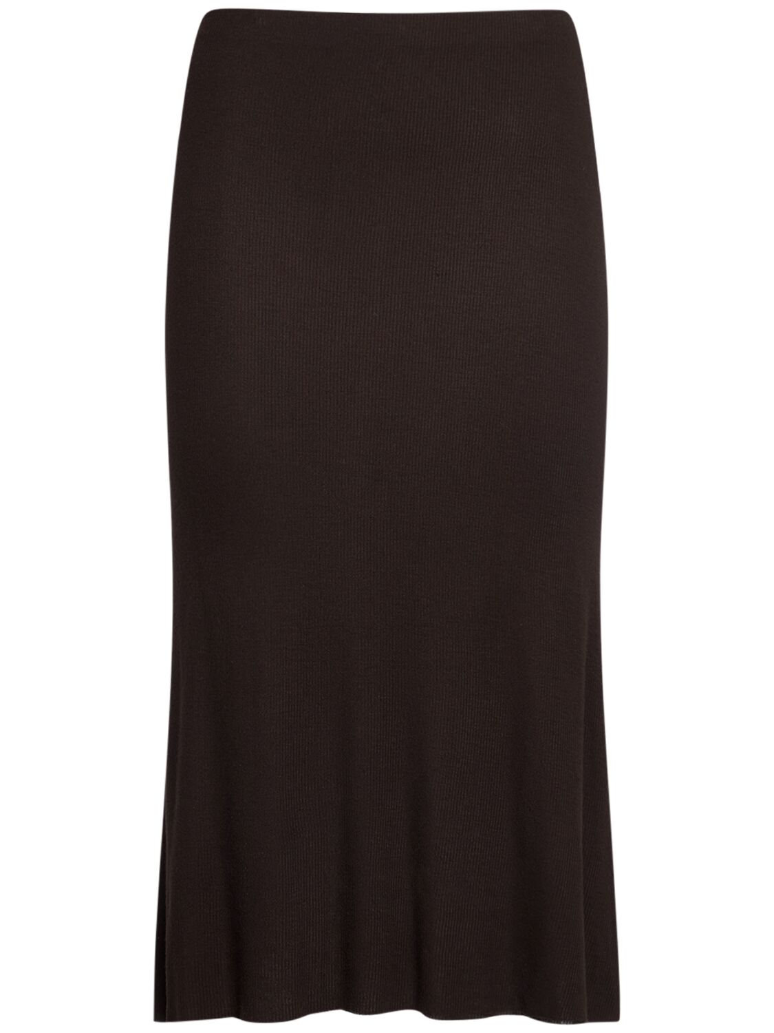 Shop Khaite Leema Viscose Midi Skirt In Dark Brown