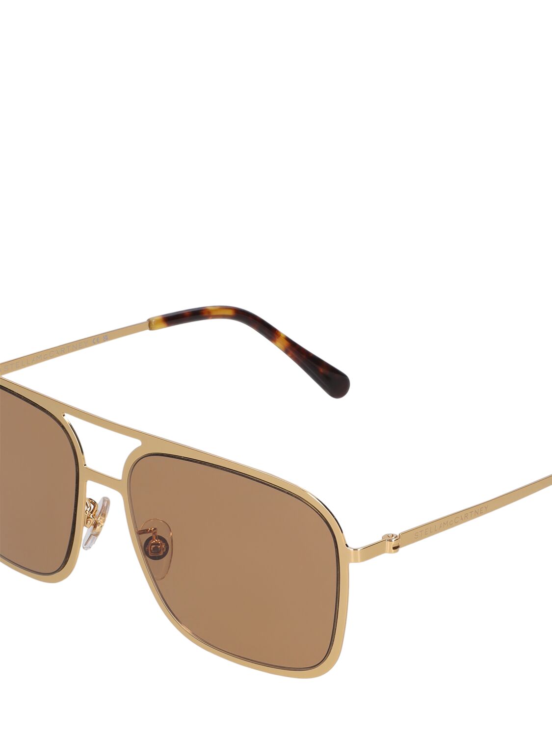 Shop Stella Mccartney Aviator Metal Sunglasses In Gold,brown