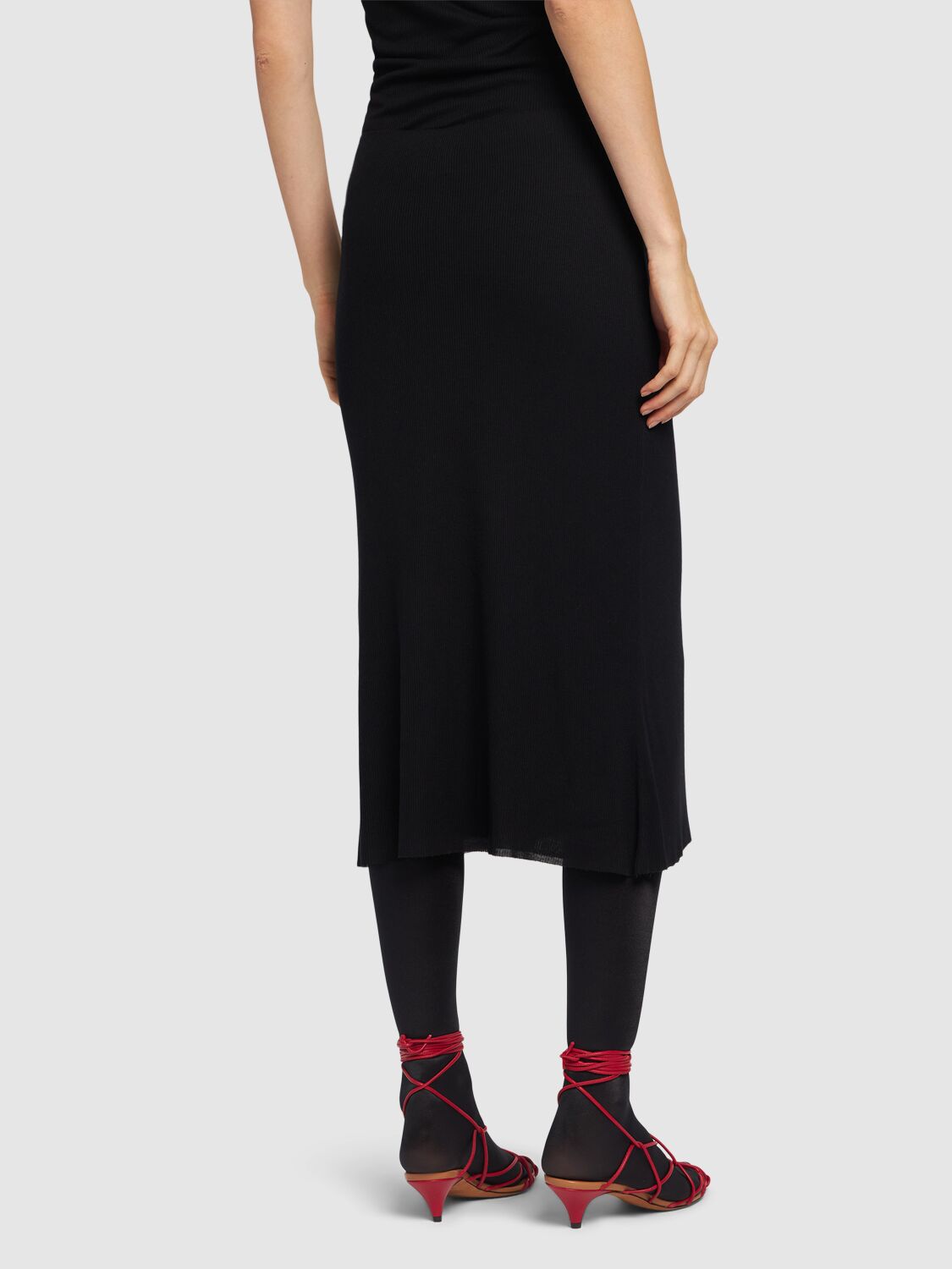 Shop Khaite Leema Viscose Midi Skirt In Black