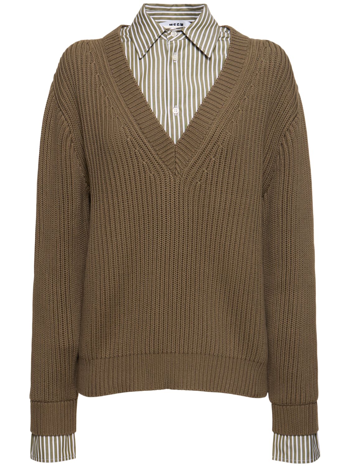 Msgm Cotton V-neck Sweater In Green