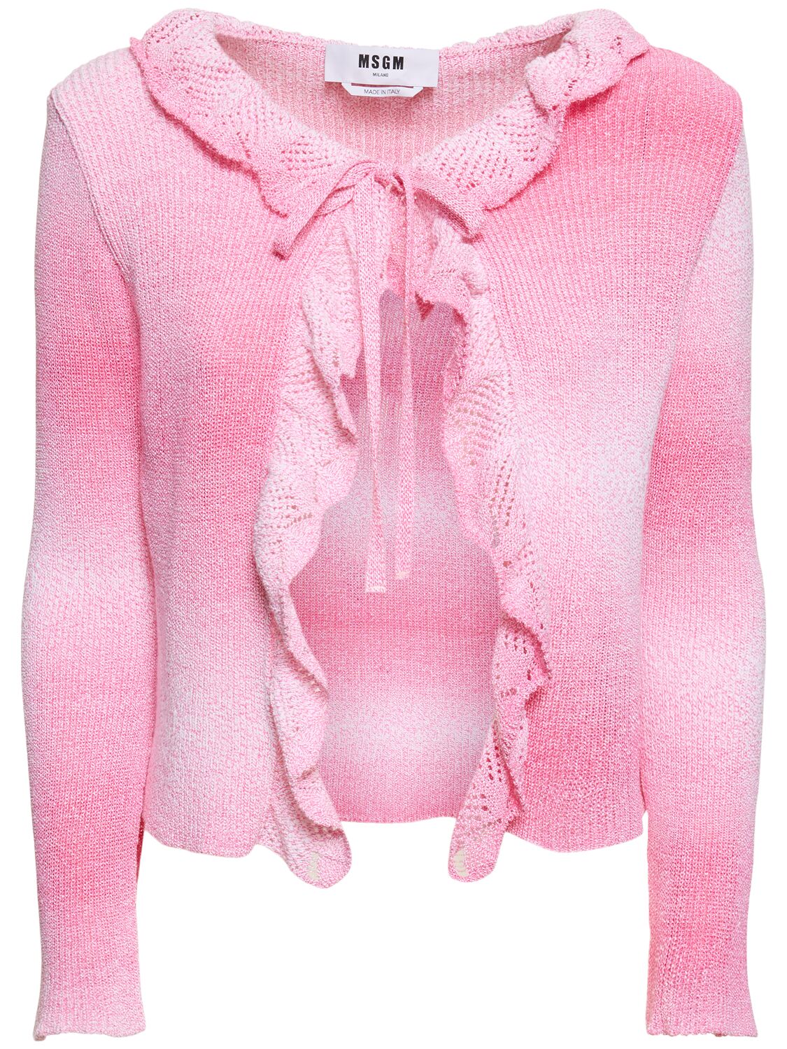 Shop Msgm Ruffled Cotton Blend Cardigan In Pink
