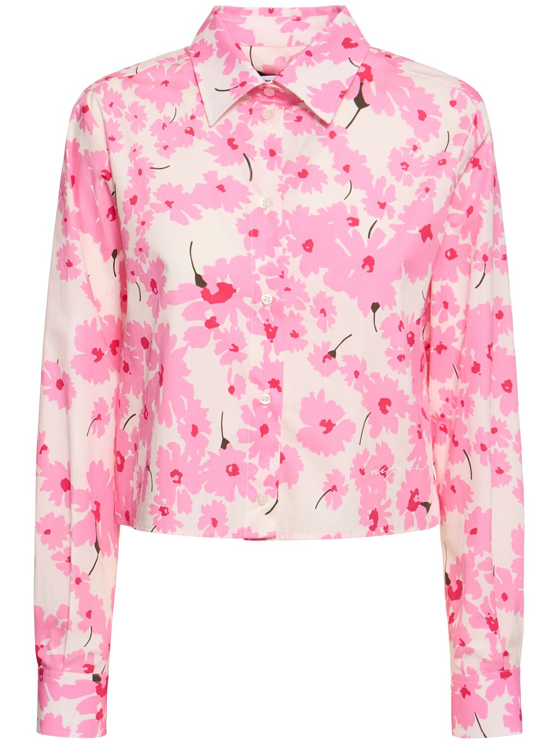 Msgm Printed Cotton Shirt In White,pink