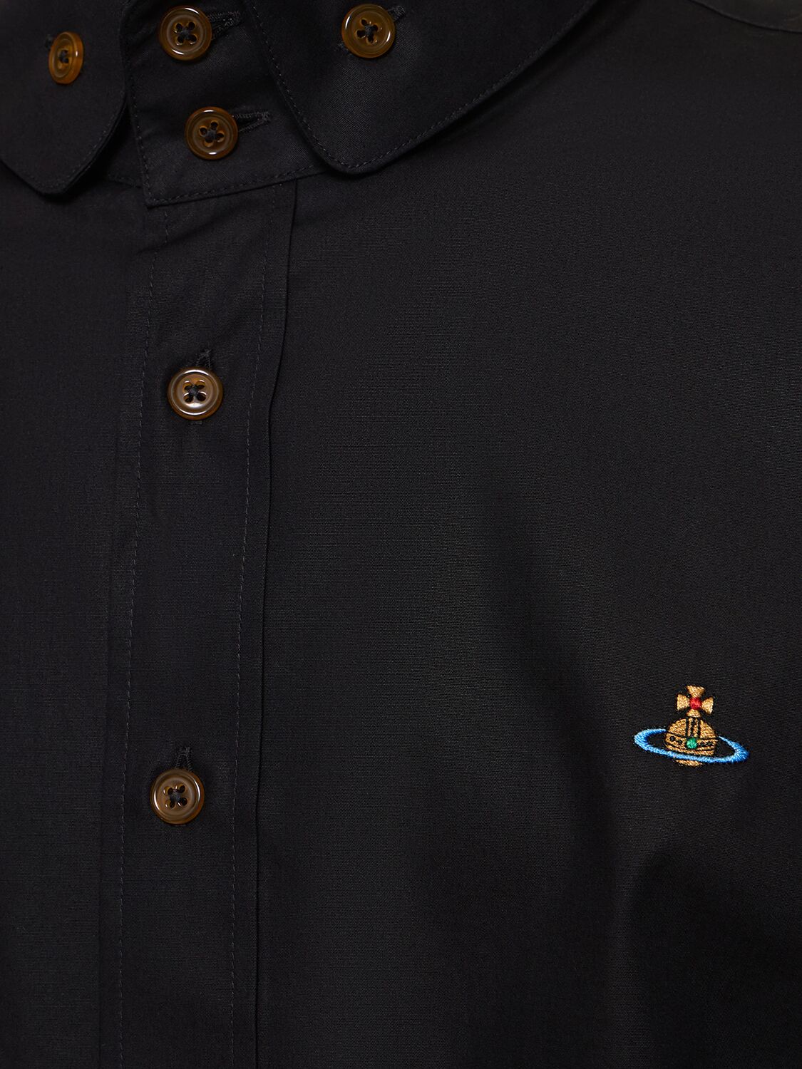 Shop Vivienne Westwood Logo Embroidery Cotton Poplin Shirt In Black