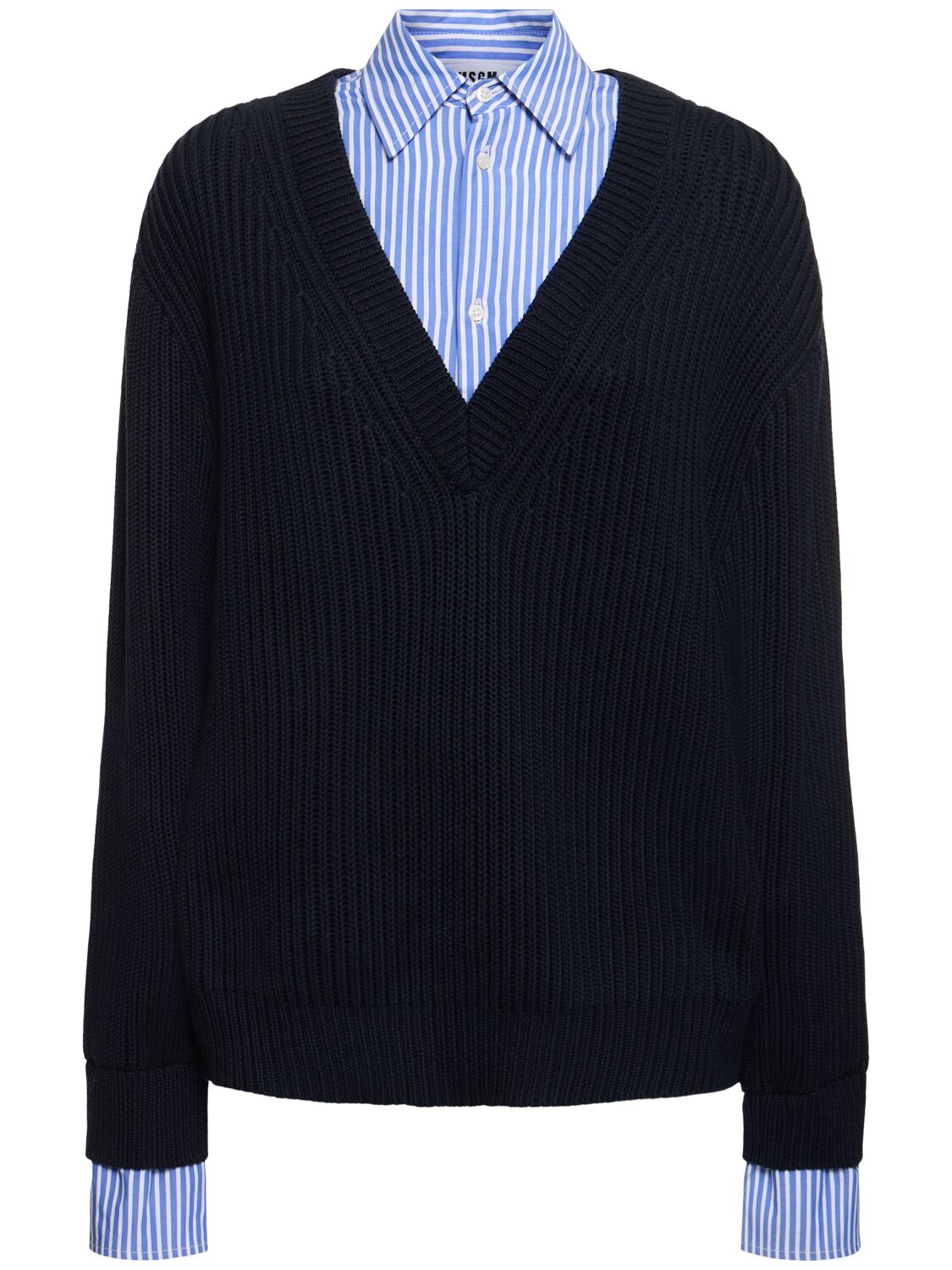 Msgm Cotton V-neck Sweater In Blue