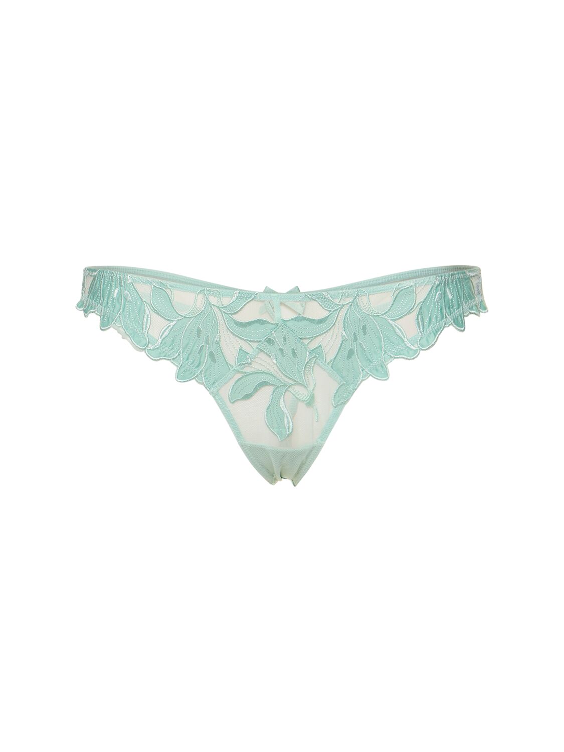 Fleur Du Mal Lily Embroidered Thong In Green
