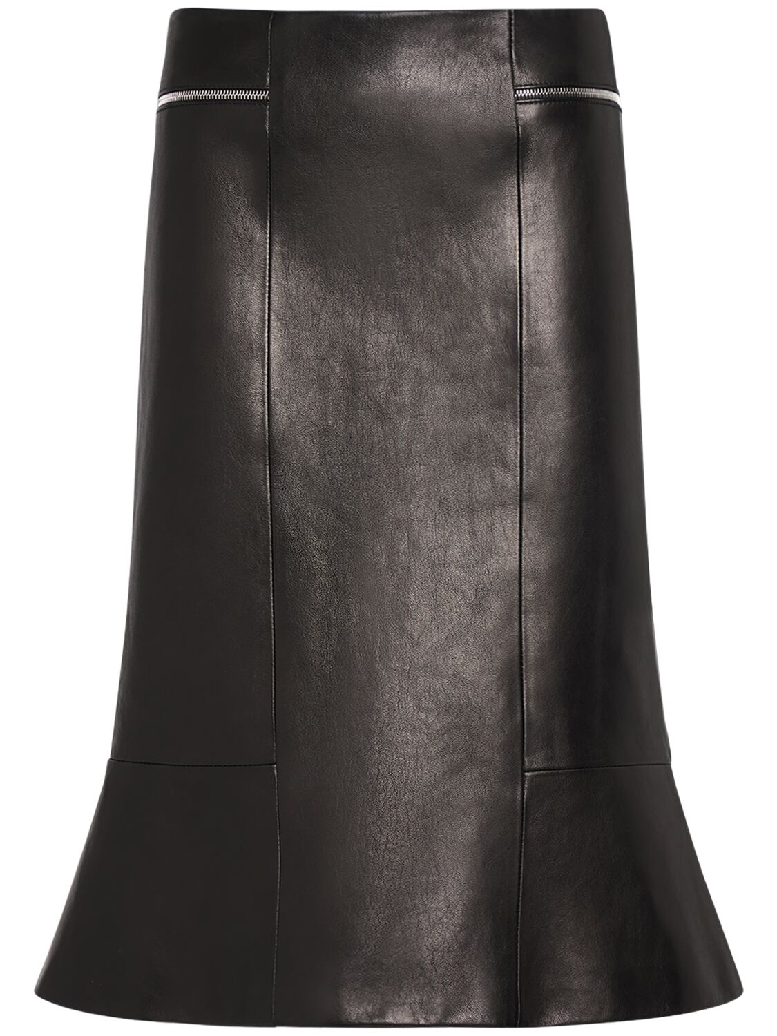 Khaite Francine Leather Midi Skirt In Black