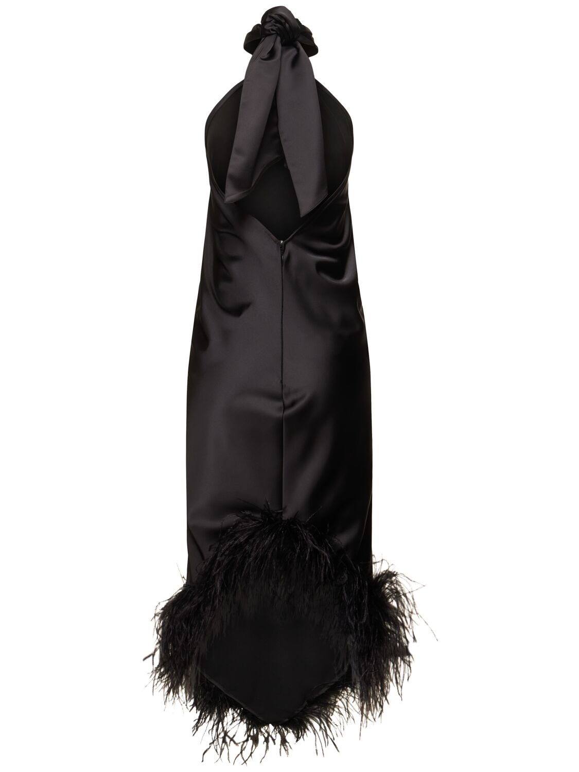 Shop Giuseppe Di Morabito Satin Midi Dress W/feathers In Black