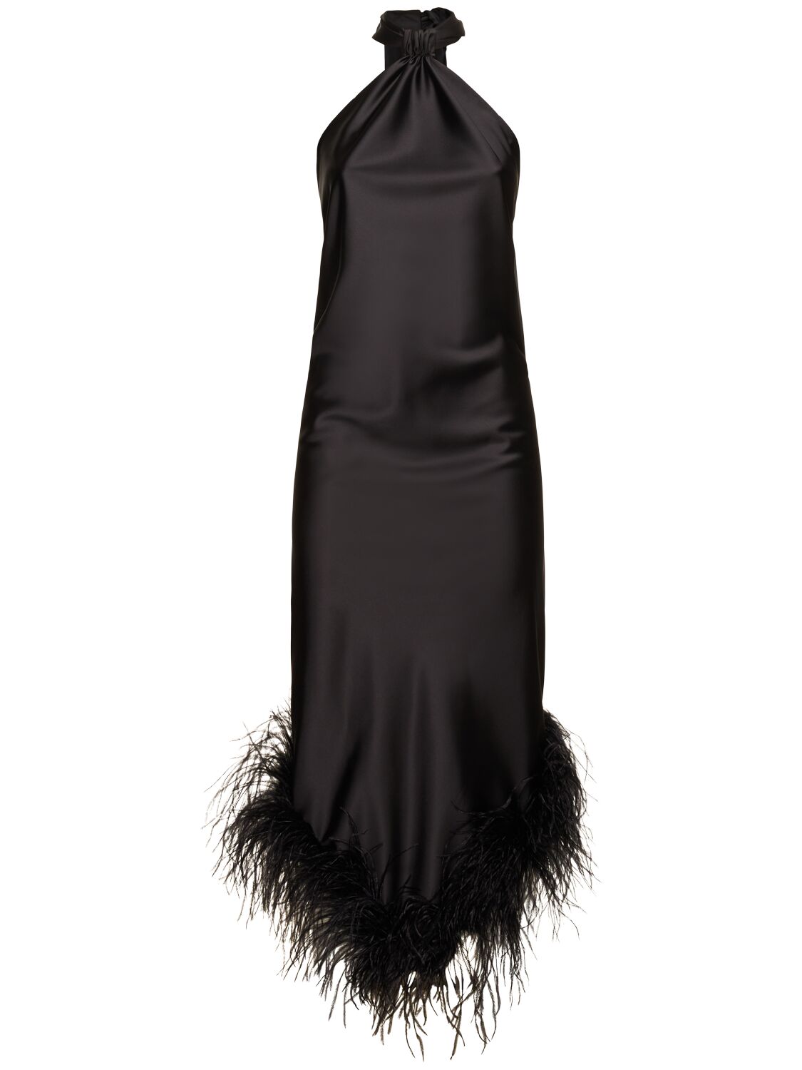 Giuseppe Di Morabito Satin Midi Dress W/feathers In Black